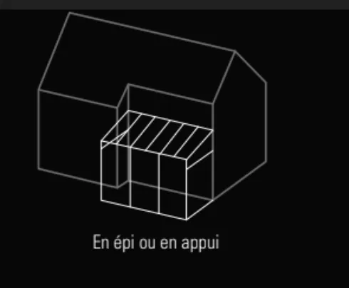 Schéma de véranda en épi ou en appui