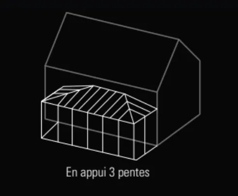 Schéma de véranda en appui 3 pentes